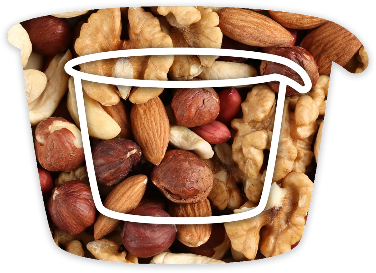 Snack cup outline over mixed nuts